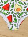 Young Girls' Fruit Printed One-Piece Swimsuit For Vacation