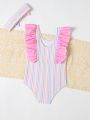 Baby Girl Striped Peplum One-Piece Swimsuit