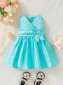 Baby Girls' Sleeveless Dress With Bow Decoration