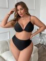 SHEIN Swim Chicsea Women's Plus Size Solid Color V Neck Bikini Top With Thin Straps