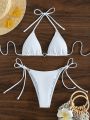 SHEIN Swim Basics Rhinestone Decor Halter Triangle Bikini Swimsuit