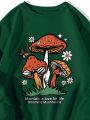 Mushroom & Slogan Graphic Thermal Lined Sweatshirt