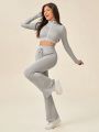 Daily&Casual Women's Tight Fitting Yoga Sportswear With Long Pants And Upper Arm Coverage