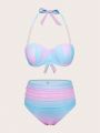 Women's Gradient Color Halter Neck Separated Swimsuit With Shell Cups