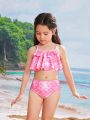 Little Girls' Fish Scale Printed Swimsuits 3pcs-Set