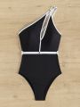 Ladies' One Shoulder Colorblock Monokini Swimsuit