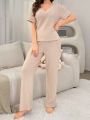 Ladies Ribbed Short-Sleeved Trousers Home Wear Set