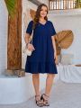 EMERY ROSE Plus Size Solid Color Ruffle Hem Dress