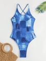 SHEIN Swim BAE Randomly Printed Backless One-piece Swimsuit