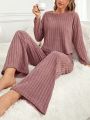 Women'S Solid Color Ribbed Knit Homewear Set