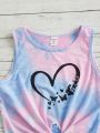 SHEIN Kids HYPEME Girls Tie Dye Heart Print Knot Hem Tank Top