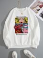 Tween Girl Figure & Slogan Graphic Thermal Lined Sweatshirt