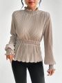 SHEIN Privé Lantern Sleeve Top Adorned With Ruffled Hem