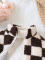 Baby Girl Checkerboard Pattern Teddy Jacket Without Tee