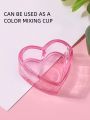 1pc Multifunctional Mini Pink Heart Shaped Wash Cup, Paint Mixing Cup, Crystal Glass