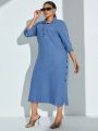 SHEIN SXY Plus Size Women's Denim Shirt Dress With Polo Collar