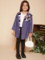 Little Girls' Purple Hooded Pleated Denim Jacket And Coat