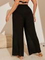 SHEIN Swim Vcay Plus Size Women'S Loose Solid Color Wide Leg Pants Cover Up For Casual Wear