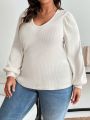 SHEIN Frenchy Plus Size V-Neck Lantern Sleeve T-Shirt