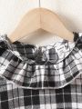 Baby Girl Plaid Print Ruffle Trim Blouse & Overall Dress