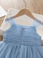 Baby Girls' Blue Mesh Tutu Dress With Shoulder Straps