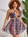 SHEIN Swim Vcay Women's Plus Size Floral Print Cutout Cross Front One Piece Swimsuit