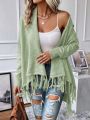 SHEIN LUNE Women's Open Front Cardigan With Tassel Hemline