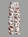 Teen Girl's Straight Leg Jeans With Cow Print