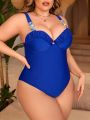 Women's Plus Size Ruffled Edges & Beaded Decoration One Piece Swimsuit