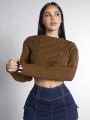 SHEIN PETITE Women's Solid Color Cropped Sweater