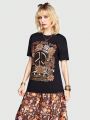 ROMWE Hippie Women's Flower, Butterfly Printed T-shirt