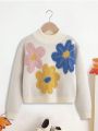 SHEIN Kids QTFun Tween Girl Floral Pattern Mock Neck Sweater