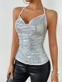 SHEIN BAE Women's Sparkly Halter Neck Vest