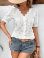 SHEIN VCAY Ladies' Hollow Out Embroidered Blouse