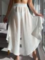 SHEIN Swim BohoFeel Irregular Hem Wide Leg Elastic Waist Solid Color Pants