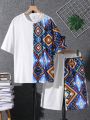 SHEIN Teen Boy Rhombus & Digital Print Two Piece Set