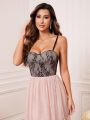 Contrast Lace Mesh Cami Bridesmaid Dress