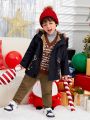 SHEIN Young Boy Christmas Print Teddy Lined Hooded Coat