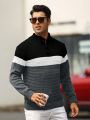 Men'S Color Block Polo Collar Sweater