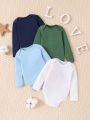 SHEIN Baby Girl 4pcs Solid Round Neck Bodysuit