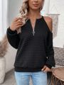 SHEIN Essnce Off-shoulder Zipper Design Solid Color Sweatshirt