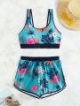 SHEIN Swim SPRTY Floral Print Two-piece Swimsuit Set