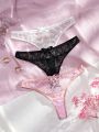 3pcs/Set Women's Lace Thongs With Bowknot Decoration