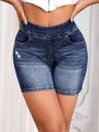 Ripped Zip Side Denim Shorts