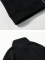 Men Letter Patched Detail Thermal Lined Zip Up Thermal Jacket