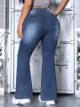 SHEIN ICON Plus Size High Waisted Flared Jeans Washed Casual Denim Pants