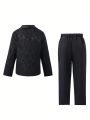 Tween Boy Solid Shawl Collar Jacquard Blazer & Suit Pants