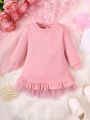 Infant Girls' Fall Winter Fashionable Elegant Texture Splicing Mesh Dress