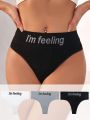 SHEIN Women's Black Bikini Panties With Letter Print