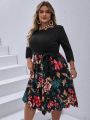 SHEIN VCAY Plus Size Flower Print Dress With Scallop Edges